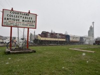 Framed with the Courtland Collectables Antique Market sign, the Cayuga Clipper does their last ever crew change in Courtland. Although the snow is in full force, the sun made a welcomed appearance before they departed West for St. Thomas. On a line notable for indistinguishable locations, this sign surely does the trick to place the shot