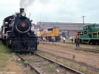 Pictured here is the scene outside the Elgin County Railway Museum in St. Thomas during Iron Horse Days. Among the equipment on display is Essex Terminal Railway 9 (hauling a <a href=http://www.railpictures.ca/?attachment_id=41053><b>short consist giving rides</b></a> to patrons),  CN Hudson 5700, Port Stanley Terminal Rail center-cab switcher L3, and brand new <a href=http://www.railpictures.ca/?attachment_id=34407><b>Union Pacific SD70M 4830</b></a>, just built at the nearby GMD London plant. <a href=http://www.railpictures.ca/?attachment_id=21854><b>Reading 4-8-4 2100</b></a> was also out on display. The old Michigan Central RR shop building (ECRM's headquarters) is visible in the background.