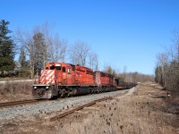 It's always nice to see the SD40-2"s leading and todays CWR train provided two such engines. CP 5871 and CP 6080 rumble up to the 3rd line hauling new rail to be dropped along the Hamilton sub. The recent clear cutting of the right of way along the Hamilton sub has really opened up new possibilities for shots that haven't existed for years.