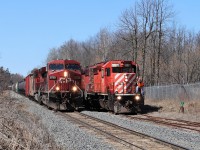 This is a rare occasion and I have to thank a fellow rail fan for informing me of this meet. The Waterdown spur is very seldom used anymore so having a train in it is quite rare. To top it off, we have the CWR train with SD40-2, CP 5871, idling away in the siding waiting for two CP trains to come southbound so they can continue to lay rails. This is the meet with CP 246, led by CP 9739 as it made its way towards Hamilton for work at Kinnear.  CP 254 would follow it down in about forty-five minutes.