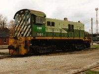 In a follow-up to Rob Smith's very nice photo of OSR 501 and 502 working at Ingersoll, here almost 15 years prior S-13 501 is viewed sitting at CP's Quebec Street yard in London not long after being acquired by OSR. At the time, the letters OSR were just beginning to become more common as the railway slowly took over more switching operations and lines in Ontario as well as acquired more units. 