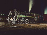 After spending the day being tested hauling freight cars at the adjacent BC Rail yard, CN 6060 pauses under perfect light near the steam shop.  6060 has been having major work performed by the BC Rail steam shop team and will soon be released for further service. 