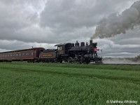 Waterloo Central Railway 9 is seen backing up just south of the town of Elmira for a photo runby on the WCR's Victoria Day steam excursion on May 20, 2019.