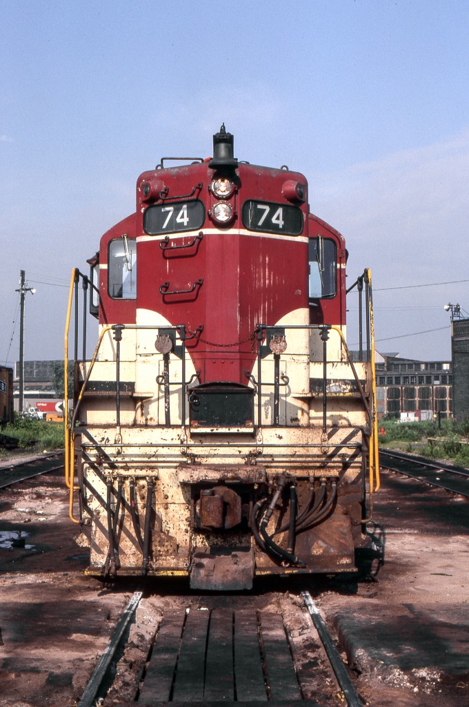 TH&B 74 is at the TH&B yard in Hamilton on July 2, 1981.