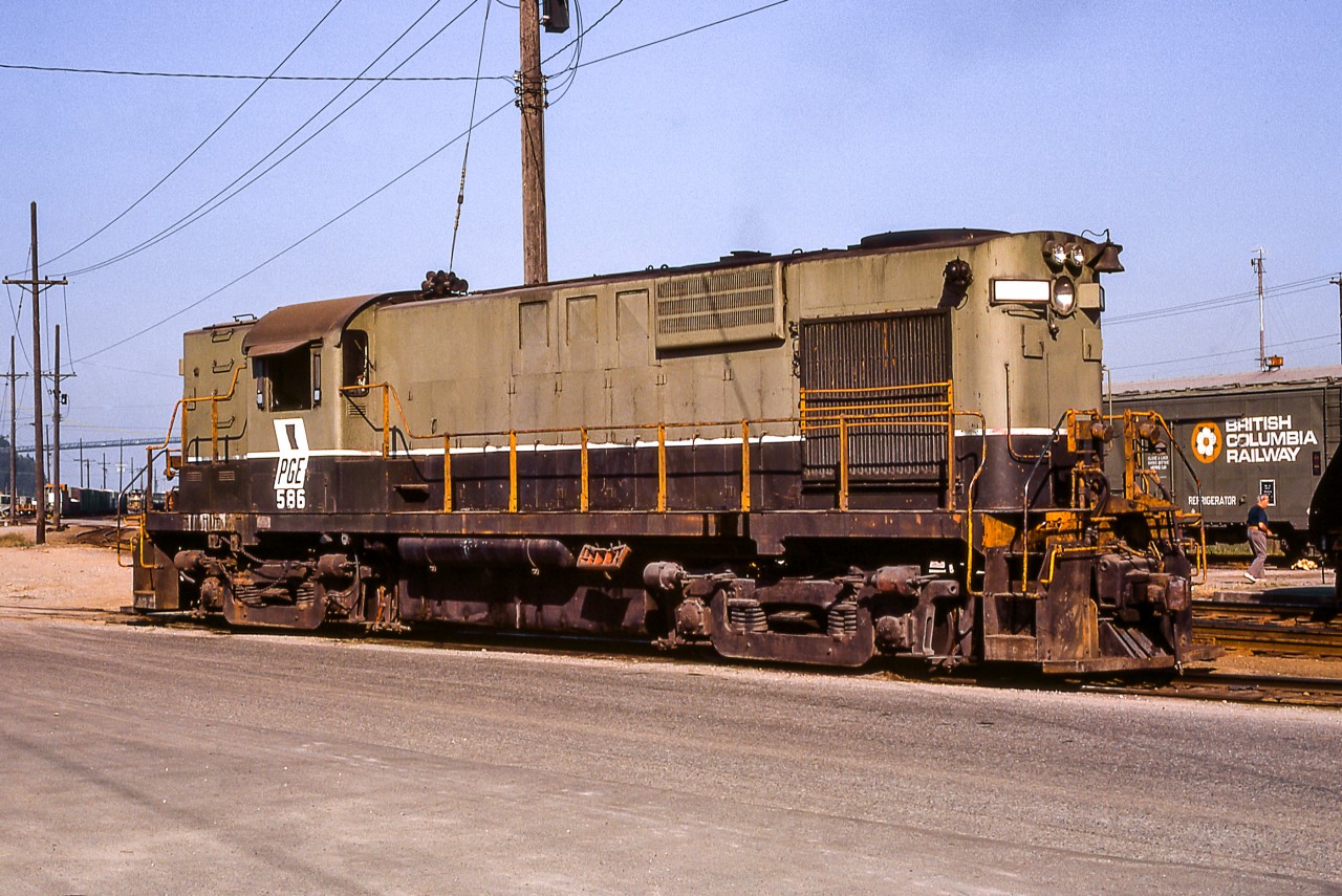 PGE 586 is in BC Rail's yard in North Vancouver on August 4, 1974.