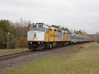 Once VIA Rail announced suspension of the Canadian and Ocean until November 2020, some interesting equipment moves started happening.  Evidently to place HEP cars in locations for overhaul, some have been moved to Toronto, while others are being moved west.  Mothers Day was when the first westbound equipment move took place.  Identified as VIA 11, two 6400's power the 10 car mixed consist past MP 39 of the Bala Sub, just north of Pine Orchard.  