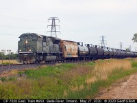 Seems like every time CP 7020 goes through Belle River it's a cloudy grey day.  Today is no exception as Train #650 comes to the east 'Belle River' mileboard with 7020 leading the way.  Hopefully the guys further east will have better luck with the sun.