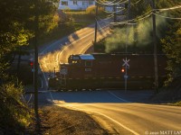 NBSR 6315 leads an early morning New Brunswick Southern Railway westbound at Welsford, New Brunswick. 