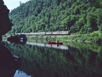 Spending time in Agawa Canyon was an amazing experience.  Alone with nature and a beautiful environment, except for a coupe of hours of a day when tourists arrived to share the place.  My wife gives a big wave to Ken Gonneville, the engineer on the days Tour Train as it approaches Agawa Canyon Park. Luckily she did decide to give me a ride back to the other side. 