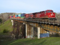 CP 119 makes its way across the Baxter bridge with clearance to Mactier.