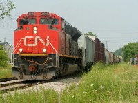 While CN L568 has operated with six-axle units recently and during other instances in 2019 as well as over the winter, the first time it was believed to have happened since CN returned to the Guelph Subdivision was in July 2019. The previous day’s L568 didn’t make it back from Stratford and A431 had set-off 8916 at Kitchener that morning. Here CN 8916 solo brings 40 +cars through Baden to Stratford where it would also lift the previous day's timed-out L568, which included CN 1444.  
 


