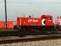 Former CP SW8 6701 had recently been converted to a daughter "Slug" unit and mated with CP GP7u 1502, seen here at CP's Toronto yard. At the time, there were only 4 SW8's remaining on CP's roster when the decision was made to covert 6701 into a slug, having been transferred from British Columbia to Toronto. Two years later in 1996, 6701 was renumbered to 1011 and eventually retired in January 2013. Info compiled from the Canadian Trackside Guide and mountainrailway.com. 