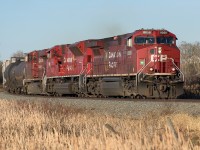 CP 8058, 7006 and 8873 are coming up to the Akenside siding as they make their way to Fort Saskatchewan for a day of switching the many industries located in that area.