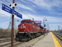 CP 143 with CP 8124 & CP 8778 slowly pass Lachine Station as they do some maneuvers before heading west.
