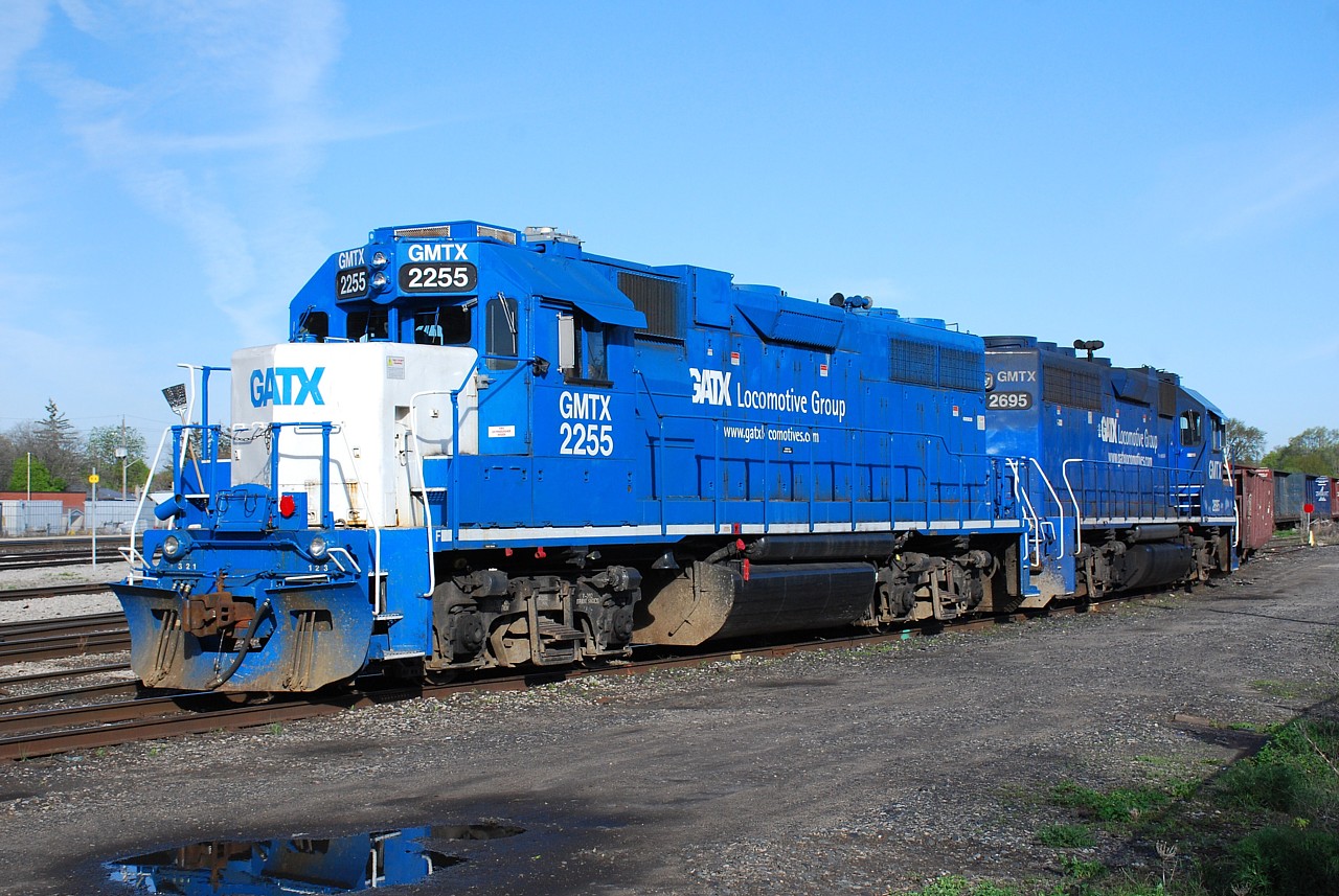 I get the general impression that there isn't much love among railfans for the GMTX leasers currently on CN, but they look a-okay when they're clean and in nice light.  Case in point are GMTX 2255 and GMTX 2695, which for the past two months or so have been assigned to CN 580 in Brantford.  I'd probably have 101 shots of these by now if it wasn't for the pandemic.  Chasing them to Hagersville is difficult for the time being with the First Nations COVID-19 checkpoint / road closure at Onondaga and the bridge closure for construction in Caledonia.  Hopefully things improve in the not too distance future.  Stay safe.