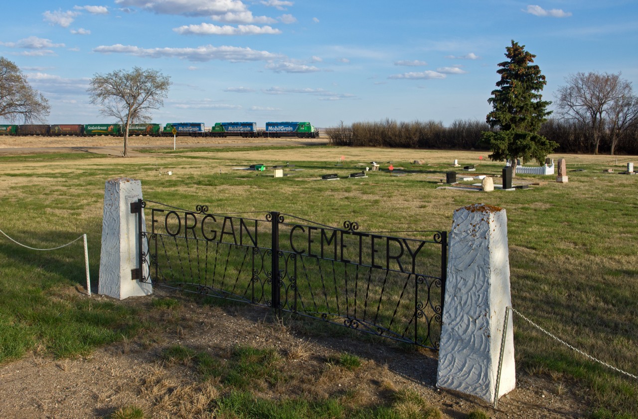Big Sky Rail rolls west through Forgan Saskatchewan.