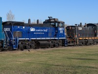 GMTX 335 and CANAC 1330 are 2 of 3 units sitting out front of the AltaSteel Mill. It was very tempting to pass through the open gate and get all 3 units in one photo. Best not to trespass and there is a large tree immediately in front of the 7402, which will have presented a photo angle problem. The SW1500 335 certainly appears to be a sister unit to the 333 that is photo'd in southern Ontario occasionally. There is no mistaking the heritage of the CANAC engine. It is still wearing the 1330 unit number assigned by CN. The most obvious change is the removal of the spark arrestors.