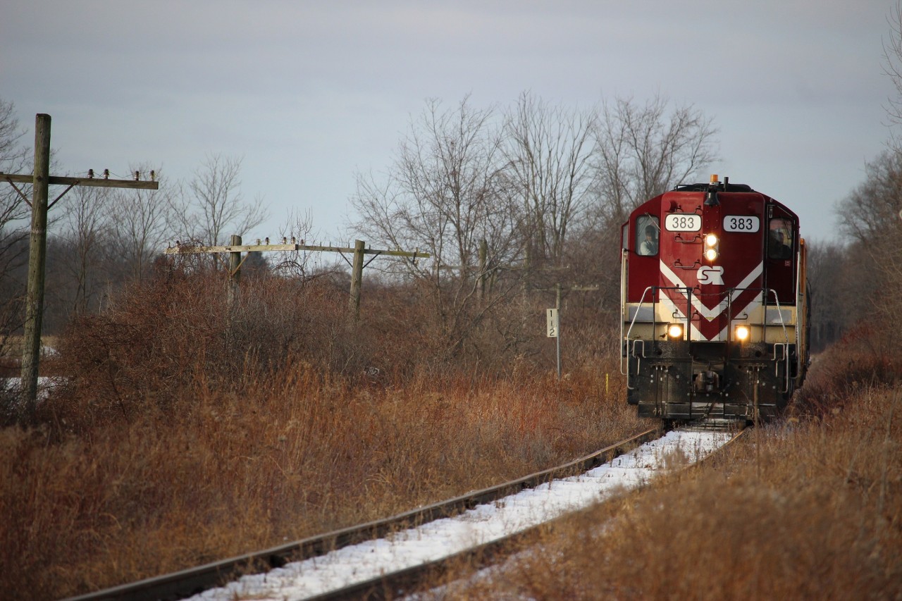 The Cayuga Clipper leans into the curve at Mile 112 of the Cayuga Spur. This was a shot I wanted to try for a while, and all it took was a bit of patience and timing. Who knew that 4 short months later OSR would pull the plug on the Cayuga. Anyone know the backstory on the 112 mileboard? Its not typical CN style and looks very similar to some of the N&W/Wabash style mileboards from their American lines. This ultimately would be the last run of the clipper I was able to catch.
