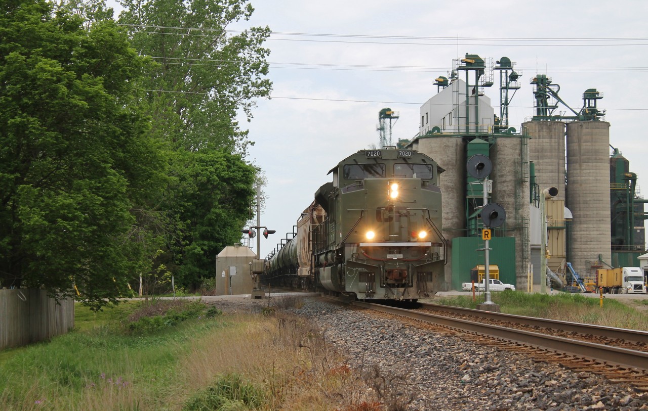 CP 650 flies through the small town of Kent Bridge east of Chatham with one of CP's units dedicated to the Armed Forces.