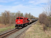 The leader of CP 650 was a plain jane CP 8908 but the rear DPU proved be something different. One of the rebuilt SD70ACu's in CP 7033 provides the push from the rear as it passes mile 43.2 on the Galt sub. Perfect sun, perfect paint, proper time, once again we get lucky. Seeing anything lately on this section of the Galt sub is something, so this made my day.