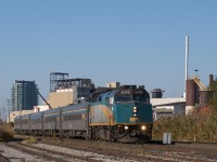 VIA 84 with 6405 and a mixture of five HEP1 and HEP2 coaches is seen just east of Peel and about to go by the rule 42 flags at mile 14 Halton Sub.