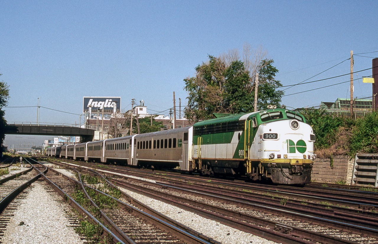GO 900 is being towed west in Toronto on August 8, 1988.