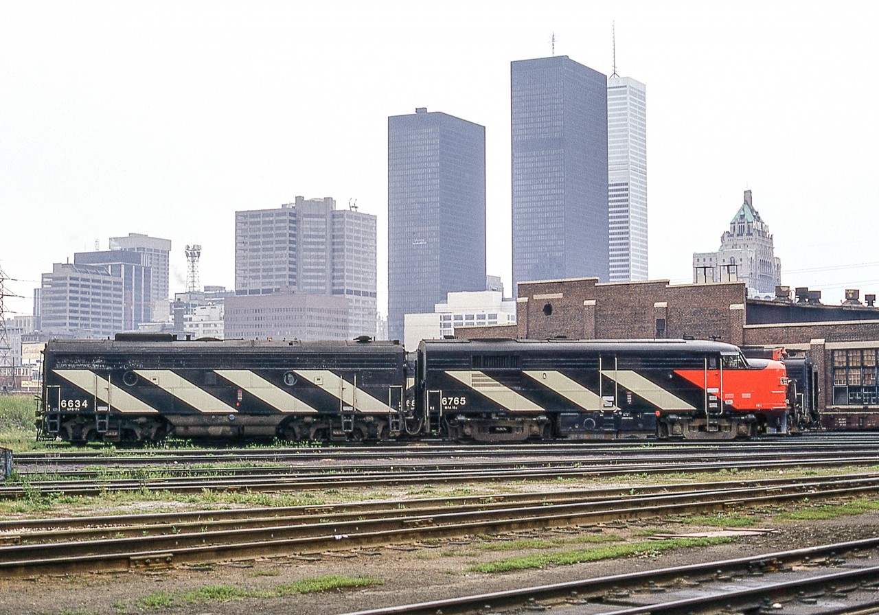 CN 6765 and 6634 are in CN's Spadina engine facility in Toronto on June 13, 1972.