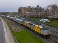 With COVID-19 service reductions, there are only a few VIA trains per day. In position for some equipment heading to Union Station before a trip to Montreal or Ottawa, VIA 11 showed up. It would be heading straight through the USRC and up the Bala Sub. Having been turned on the turntable since <a href="http://www.railpictures.ca/?attachment_id=41338"> yesterday's arrival on VIA 63,</a> VIA 6437 was now leading 6454, showing VIA's great slogan in both official languages. In addition to the engines, the last 7 cars came from Montreal the day before, while the first 3 had been in Toronto. Reportedly, the two skylines, two baggage cars, two chateaux and four coaches will make up consists for Winnipeg to Churchill trains, allowing for the currently-running equipment to be cycled out for inspection and repair. This train wasted no time, only waiting momentarily for signals onto the Bala Sub, and I just barely managed to <a href="https://www.youtube.com/watch?v=I5-8cSWviFI">catch it at Oriole.</a>
