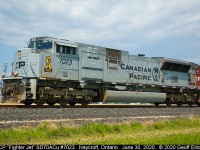 Hard to shoot rosters of locomotives in the new millenium, but with issues at the NS Bridge in Detroit, and trains stopped on the CP with no where to go, it got a little easier today.  I was finally able to snag a decent roster of Canadian Pacific SD70ACU #7023 while it sat quietly between St. Joachim and Haycroft, Ontario while waiting for the RTC to determine it's fate.  It later made it to Windsor at about 15mph, but it won't be going to the U.S. any time soon.........