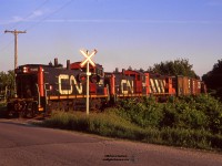 A CN local returns North to Guelph after working on the southern portion of the Fergus Sub in Cambridge.