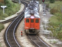 Nice old shot of the eastbound Budds coming down the hill from London back in the days before VIA was formed. I still think this concept was a great 'people mover' and do not understand with all the technology we have today that there are no modern versions of this rail diesel car in production. Pity I took no notes as per numbers...
