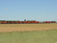 CP 420 seen at South Honda Wye Switch Alliston with a huge consist of 8 engines on the head end, and a 9th working mid-train with a clear shot into Toronto Yard. Included in this lashup are 5 various SD70ACu's including 7022 painted in the Royal Canadian Navy grey scheme, these rebuilds have recently been restricted from service West of Alyth (just as they were when they were still SD9043MAC's!) and have since started to really frequent the Toronto area.  