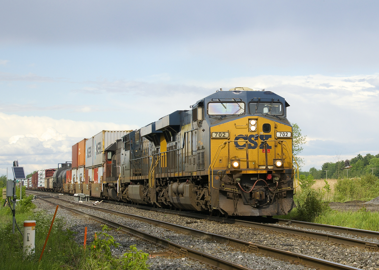 CN 327 with 424 axles and CSXT 702, CSXT 771 and CN 4706 for power is passing the hot box detector at MP 29.2 of CN's Kingston Sub.
