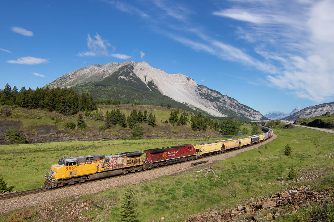 When I go out train watching, I like to make a full day of it. This day I got up at 5am, out the door for the 2 hour or so drive down to Crowsnest Pass area. Made it to this location where I caught this eastbound with Turtle mountain and Frank Slide as a nice backdrop. This was around 9am, thinking that wow this might be a good day. Train even had a BNSF pusher on the end. The next train that would come through did so at 6pm. Thankfully I am a very patient person. Made it home at 10:30pm, 3 trains the whole day. Still enjoyed my day down there.
