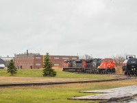 After making its way slowly <a href="http://www.railpictures.ca/?attachment_id=41151" target="_blank">down the Humberstone Spur</a> on a rainy April afternoon, 562 is inside Vale's property to lift  one empty tank of sulphur dioxide (pictured at right). Outbound cars are spotted on the track pictured in the foregound by <a href="http://www.railpictures.ca/?attachment_id=40077" target="_blank">Vale's critter</a>, and CN leaves inbound loads where you see the chlorine tank at left. On this afternoon, the crew of 562 had a tough time making the joint, given the track's radius. I heard them say that Vale usually leaves them a little further up.