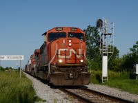 CN train A43931-6 arriving into Windsor, just after the diner hour, with CN 5650 and CNIC 2718 and 126 cars, mostly empty Autoracks coming into Windsor. 