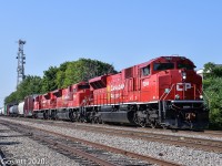 Returning from a trip down the D&H, a trio of new SD70ACu units rolls toward Montreal's St Luc yard.