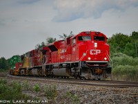 CP 143 passes by Wood Rd. just before entering the Smiths Falls yard.
Most of the north track is currently being removed with the exceptions being a few passing sidings as they convert the subdivision to CTC.