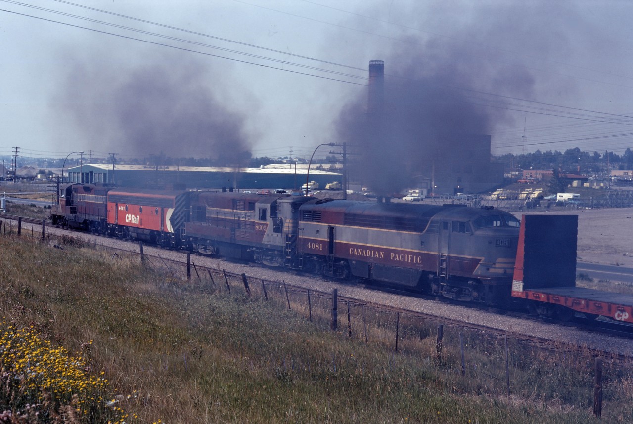 And while not a shot of the excursion, Bob will probably like this shot of the 4081 heading out of town. (Sorry, I don't have any records of the shot...southbound to Lethbridge and the Crowsnest Pass line?) Power from rear to front is CPA-16-4 4081, H-16-44 8605, F7B 4441, and an unidentified GP9.