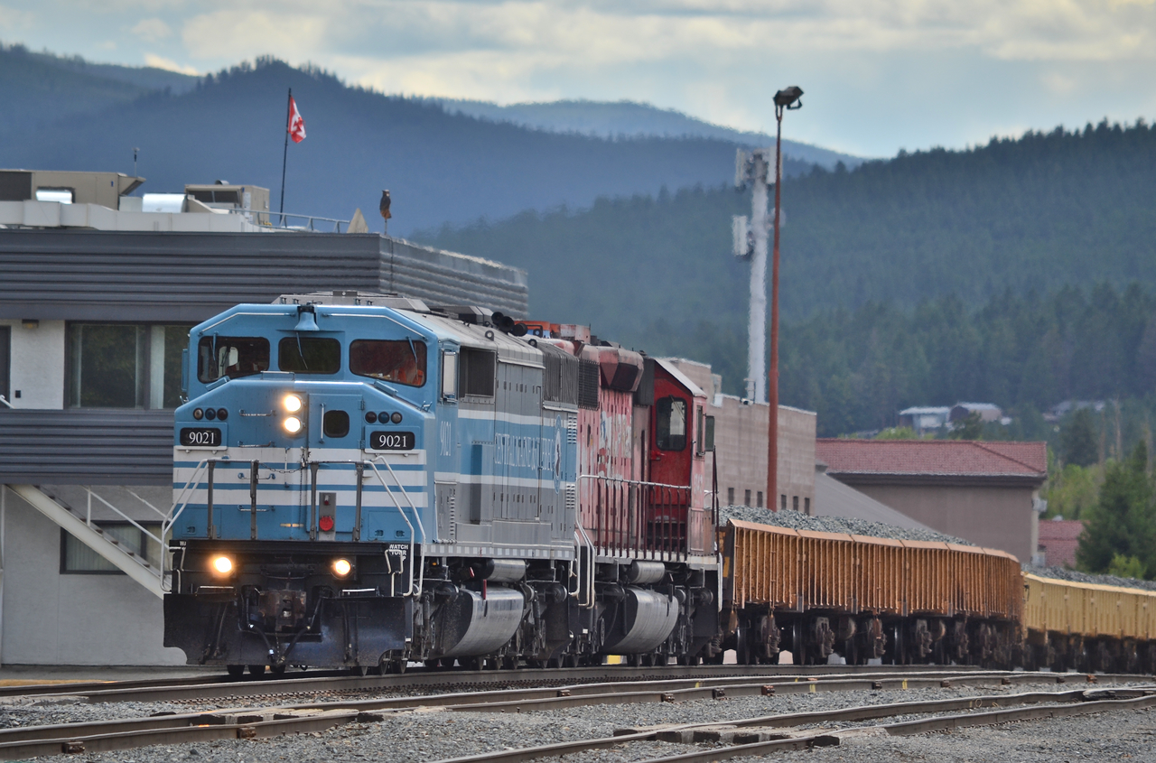 After a brief and rather intense shower South of Cranbrook, we met up again with 9021 as it gets out of town towards Ft Steele. If anyone has spare time, the railroad museum in town is well worth the time. Consisting of the largest fleet of Canadian Pacific heavyweights in the country.