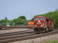 CP 143 comes into the old CPR station at Smiths Falls, with CP 8768, & CP 8046 hauling containers bound for Chicago.