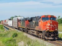 After being cancelled for two or three months, 531 recently returned to service, and is pictured here at CN Yager on its way to Fort Erie and Buffalo. The head end three cars are for the NS for interchange in Fort Erie, the containers are for CSX in Buffalo (with 539 handling other CSX-bound traffic), and behind the stacks was traffic for the BPRR in Buffalo. In 531's absence, <a href="http://www.railpictures.ca/?attachment_id=41436" target="_blank">562 was handling the interchange duties</a>, and extras were common as well. Power for this day was 2340 and 2444.