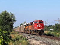 Not a bad morning, Getting two CP eastbounds in 30 minutes in near perfect sun is always good! CP 234 was about as blah as one could get, then I heard a clearance for 8113 east to Guelph Junction. Rumbling up the grade it comes with two BNSF pumpkins in tow.  CP 8113 with BNSF 3905 and BNSF 3952 are making good time as they pass the Puslinch mile board on their was for a stop at Hornby.