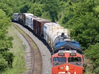 These days CN trains 421 and 422 are pretty much the most interesting CN trains in the Niagara Region. Often these days train 421 operates with two units up front and one as DPU. This day was no different as two variants of GE Tier 4's are up front as train 421 slots for the junction at Clifton. 