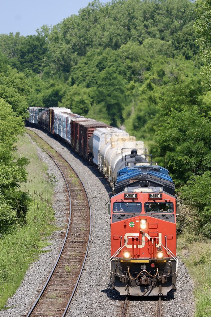 These days CN trains 421 and 422 are pretty much the most interesting CN trains in the Niagara Region. Often these days train 421 operates with two units up front and one as DPU. This day was no different as two variants of GE Tier 4's are up front as train 421 slots for the junction at Clifton.