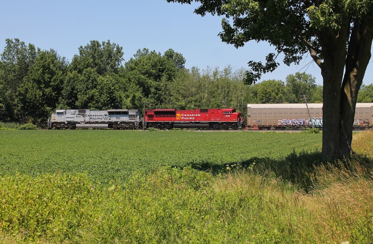 CP 235 passes through the Chatham-Kent countryside with one of CP's military ACus on the point.