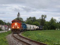 After CN L538 set off some cars at Les Cedres located on CN’s Kingston Subdivision, here they are seen returning towards Coteau on CN’s Valleyfield Subdivision, where they will serve customers just down the line.