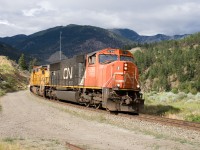 In a summer when many of us can't travel very far, let's go back to a trip to British Columbia taken in the summer of 2018. A westbound CN intermodal (105, if I recall correctly) rolls through Lytton and is about to cross the Thompson River (just before it joins the Fraser River). Power is CN SD75 5799 and GECX C40-8W 9141 (former UP 9439...don't ask me why it was renumbered!) Nice way to end a day of shooting "in the Canyon"!