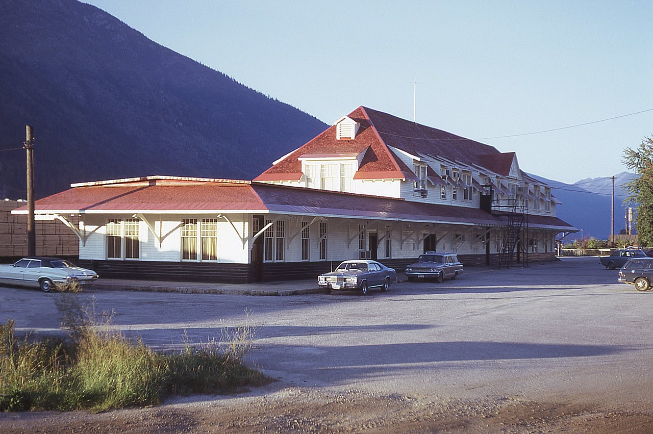 Nice view of the old CP station at Nelson BC, taken later in the afternoon on a summery day 45 years ago The track side of the building was occupied by rail cars and made a clear shot impossible. Gorgeous structure. And it is still there, having undergone extensive renovations in recent years.