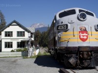 CP 4069, an FP7A built by GMD in 1952, poses near the Squamish Station at the West Coast Railway Heritage Park in Squamish. The unit was made fully functional in 2000 for excursions and other special occasions. Info courtesy the CPR Diesel Roster.  